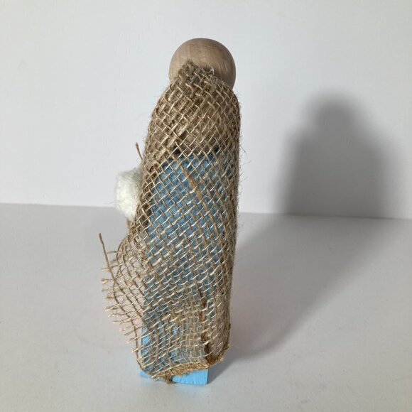 Handmade Rustic Wood Block Nativity Joseph Mary Jesus Orange Blue #2 - Picture 3 of 8